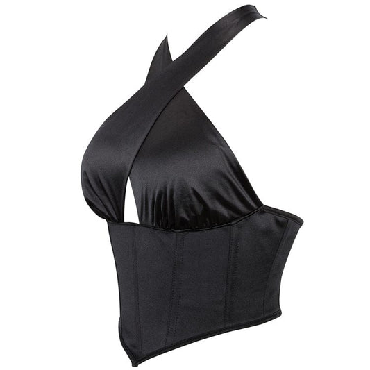 Gothic Cross Halter Neck Lace-up Overbust Corset
