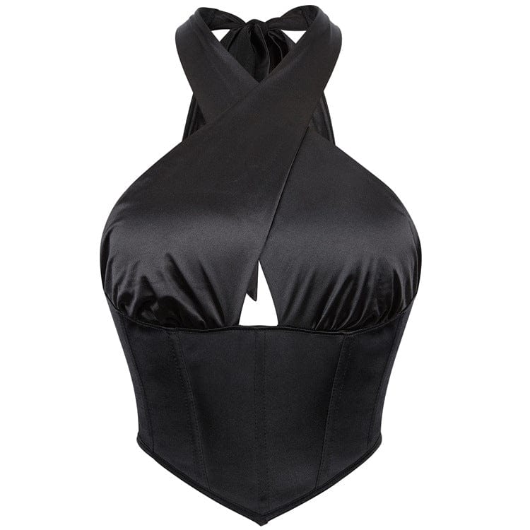 Gothic Cross Halter Neck Lace-up Overbust Corset
