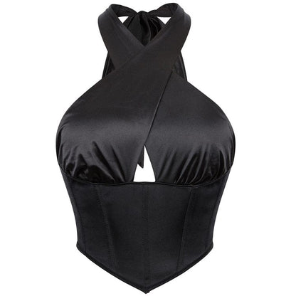 Gothic Cross Halter Neck Lace-up Overbust Corset