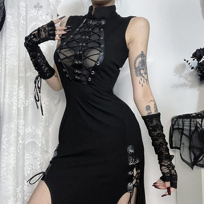 Gothic Cut-out Side Slit Mesh Maxi Dress