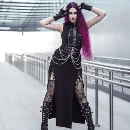 Gothic Cut-out Side Slit Mesh Maxi Dress