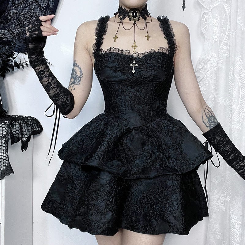 Gothic Embossed Layered Corset Slip Dress Graduation Dress