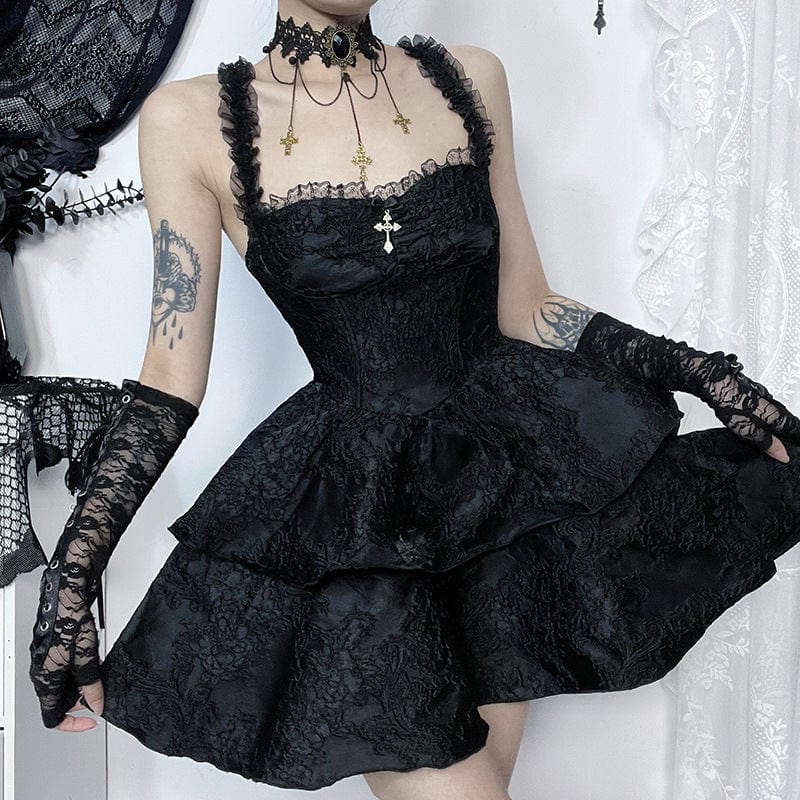 Gothic Embossed Layered Corset Slip Dress Graduation Dress