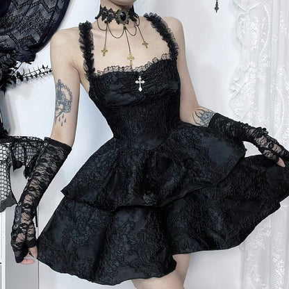 Gothic Embossed Layered Corset Slip Dress Graduation Dress