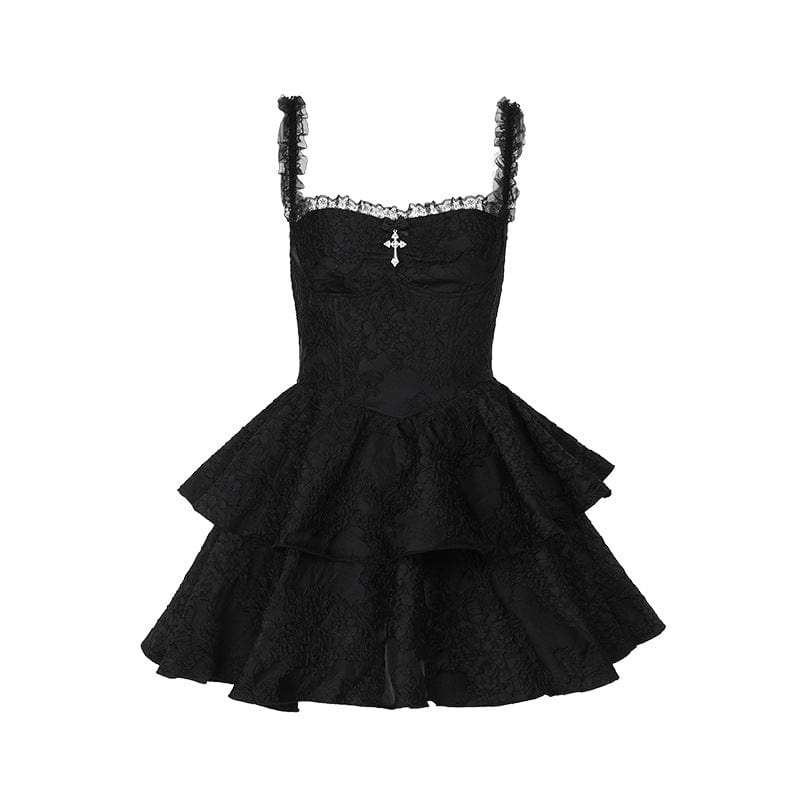 Gothic Embossed Layered Corset Slip Dress Graduation Dress