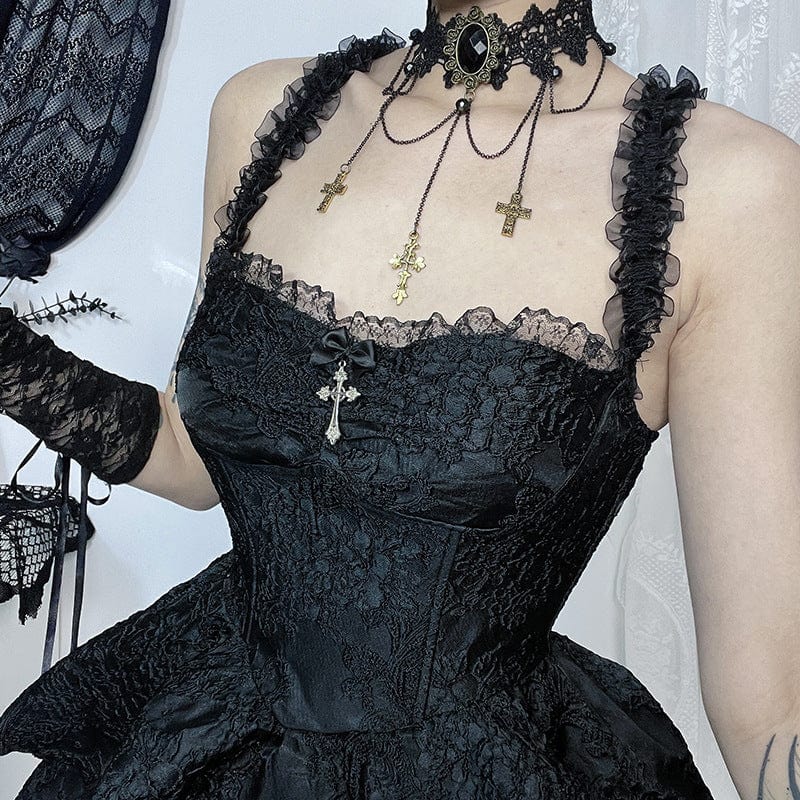 Gothic Embossed Layered Corset Slip Dress Graduation Dress