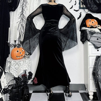 Gothic Flared Sleeved Velvet Splice Witch Dress