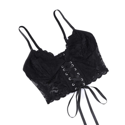 Gothic Floral Lace-up Mesh Bustier