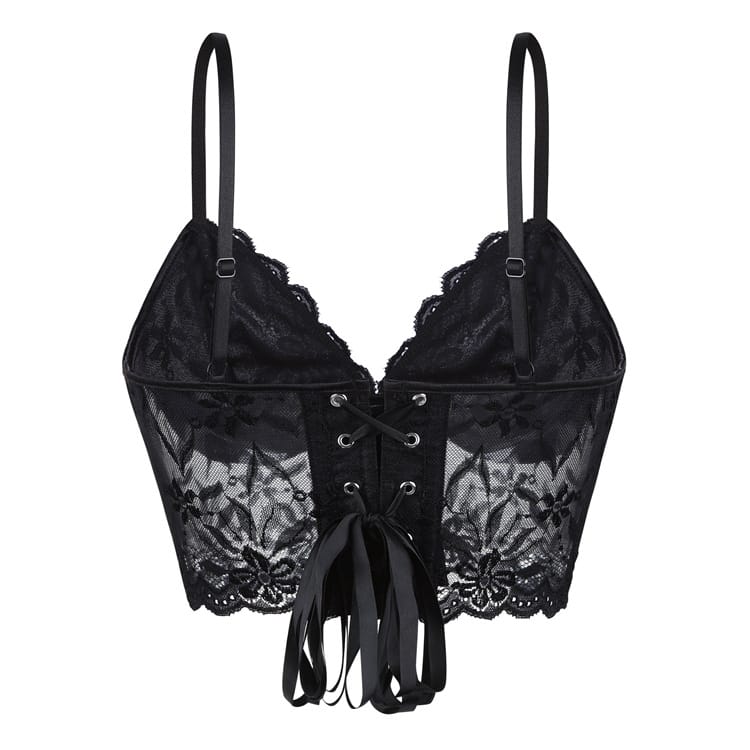 Gothic Floral Lace-up Mesh Bustier