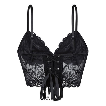 Gothic Floral Lace-up Mesh Bustier