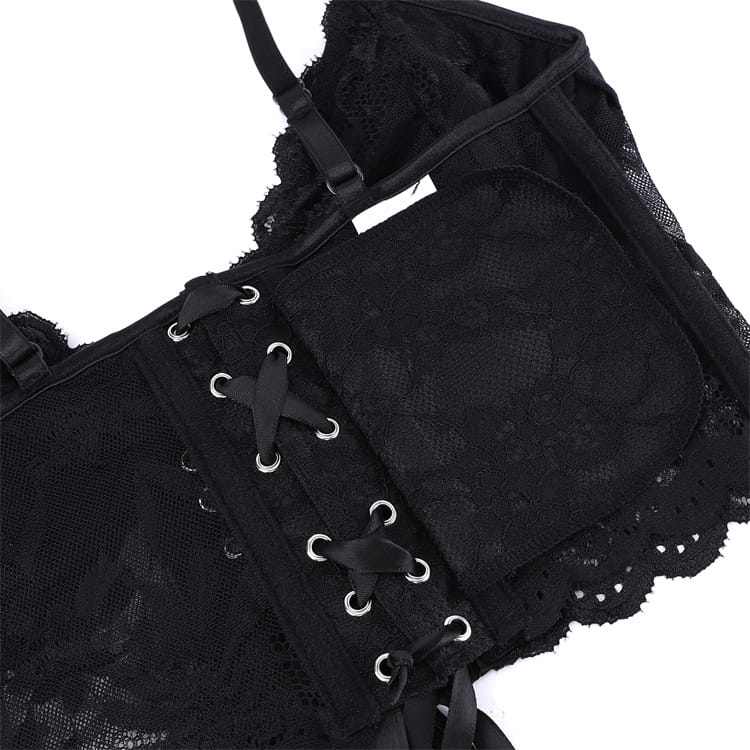 Gothic Floral Lace-up Mesh Bustier