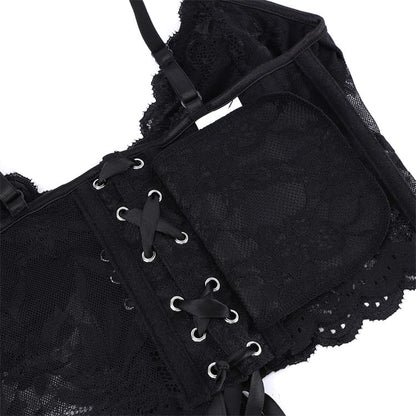 Gothic Floral Lace-up Mesh Bustier