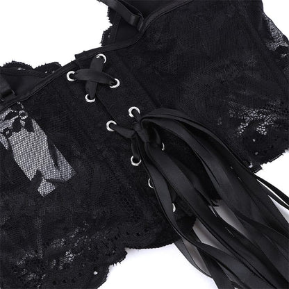 Gothic Floral Lace-up Mesh Bustier