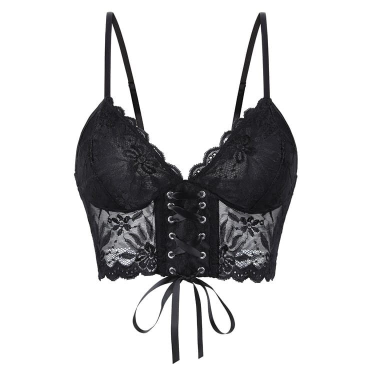 Gothic Floral Lace-up Mesh Bustier
