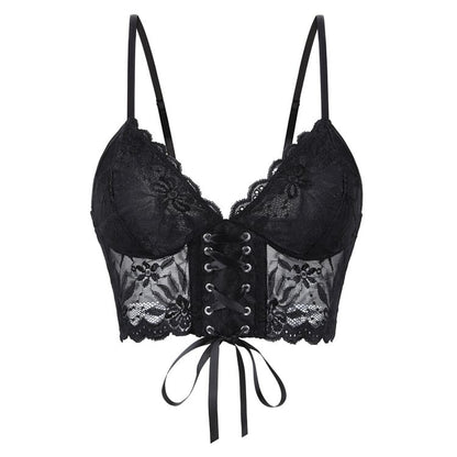 Gothic Floral Lace-up Mesh Bustier