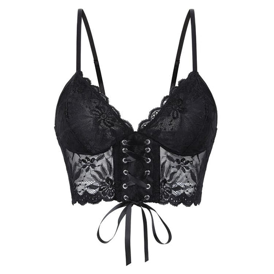 Gothic Floral Lace-up Mesh Bustier