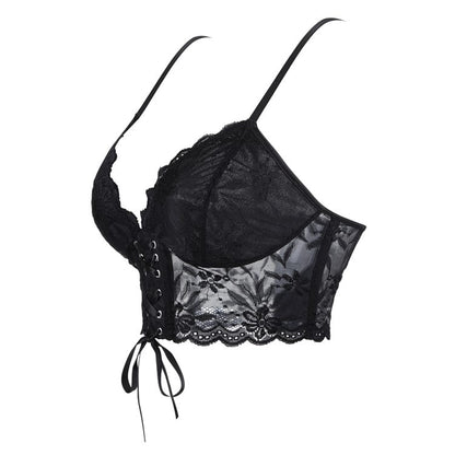 Gothic Floral Lace-up Mesh Bustier