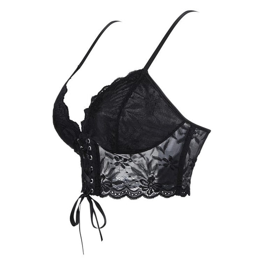 Gothic Floral Lace-up Mesh Bustier