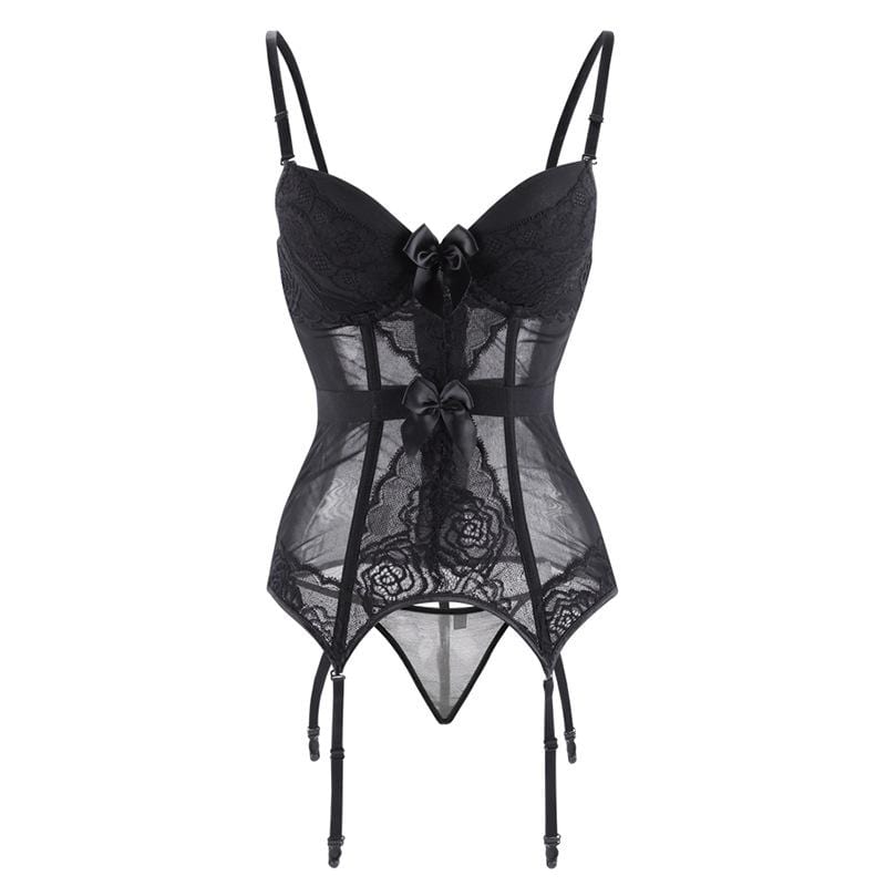 Gothic Lace Splicing Mesh Slip Sheer Overbust Corsets