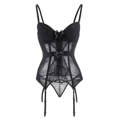 Gothic Lace Splicing Mesh Slip Sheer Overbust Corsets