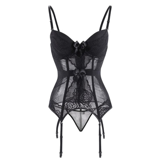 Gothic Lace Splicing Mesh Slip Sheer Overbust Corsets