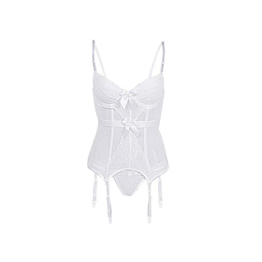 Gothic Lace Splicing Mesh Slip Sheer Overbust Corsets
