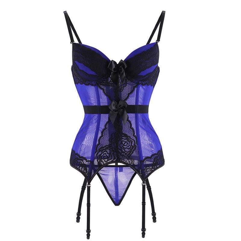 Gothic Lace Splicing Mesh Slip Sheer Overbust Corsets