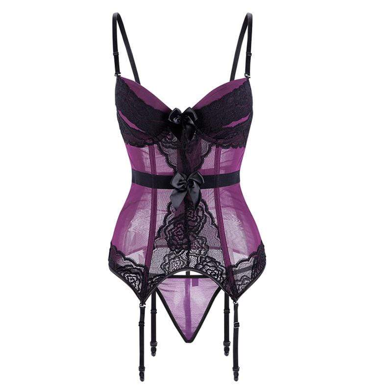 Gothic Lace Splicing Mesh Slip Sheer Overbust Corsets