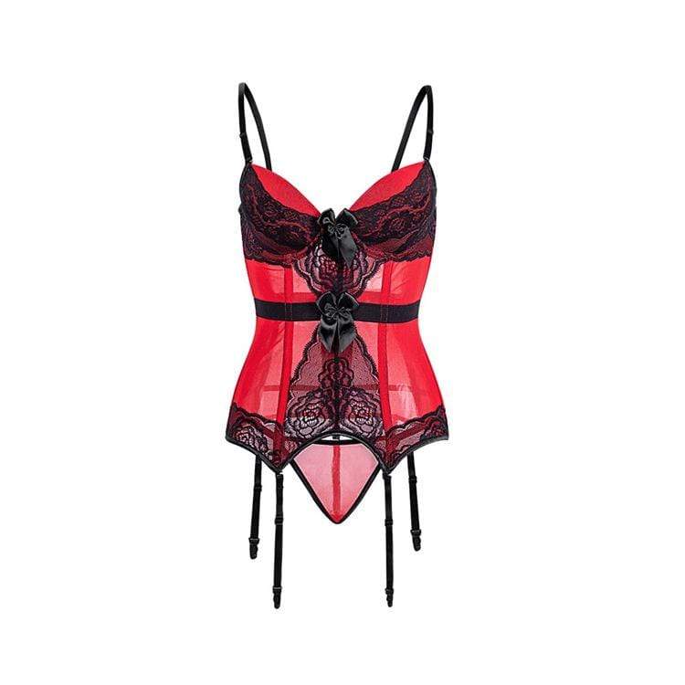 Gothic Lace Splicing Mesh Slip Sheer Overbust Corsets