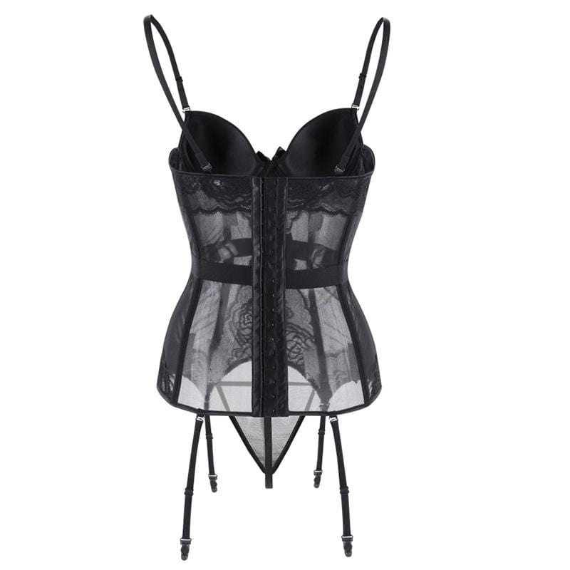 Gothic Lace Splicing Mesh Slip Sheer Overbust Corsets