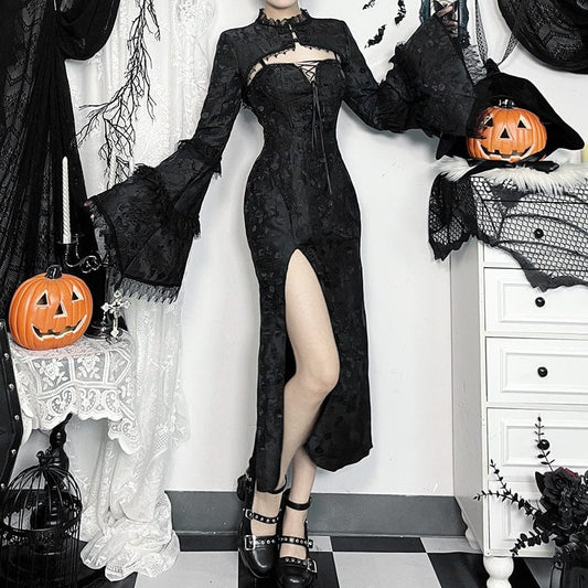 Gothic Lace-up Side Slit Slip Dress
