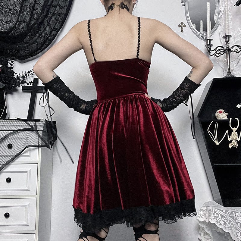 Gothic Lacing-up Lace-trimmed Velvet Short Dress Graduation Dress