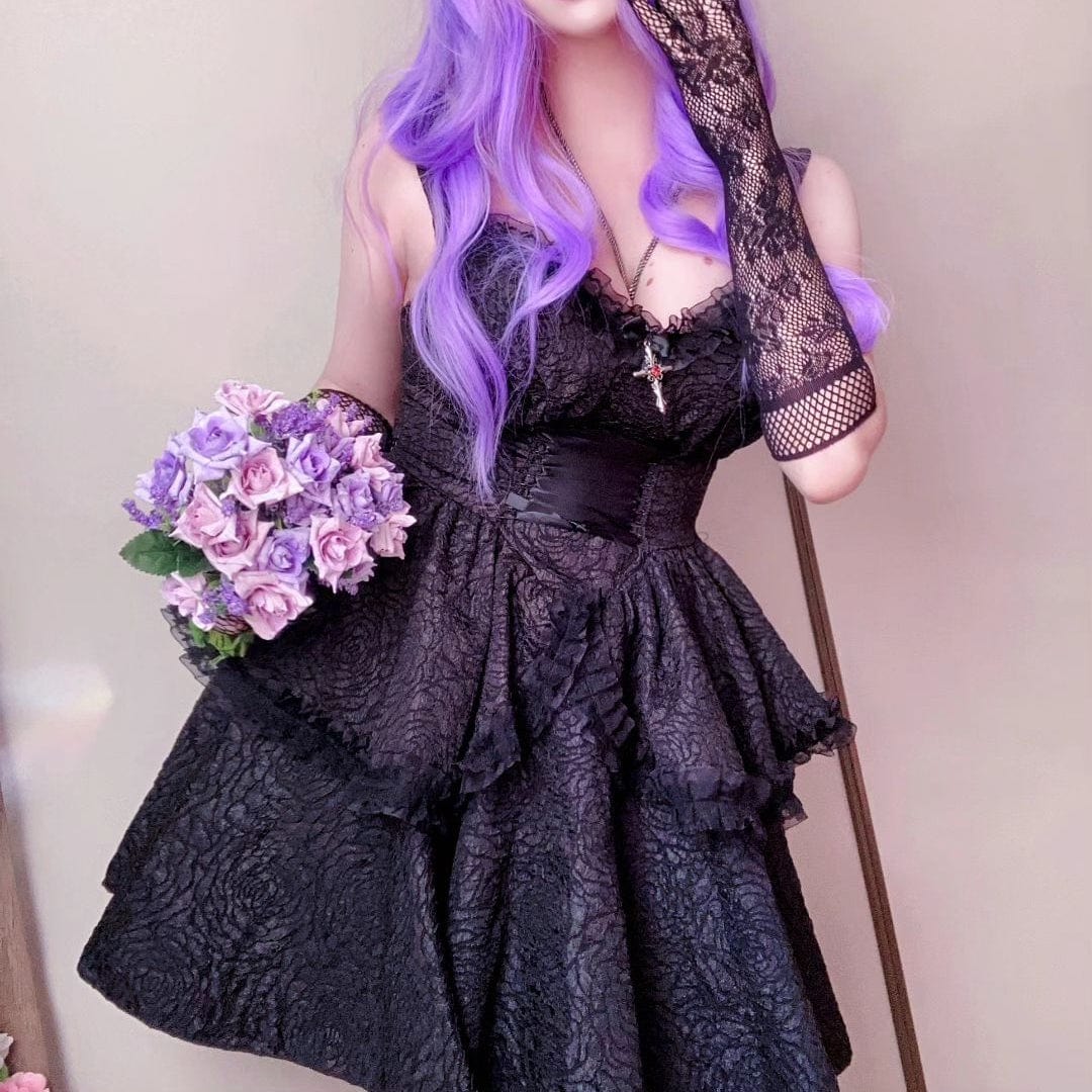 Gothic Layered Draped Slip Dress Graduation Dress