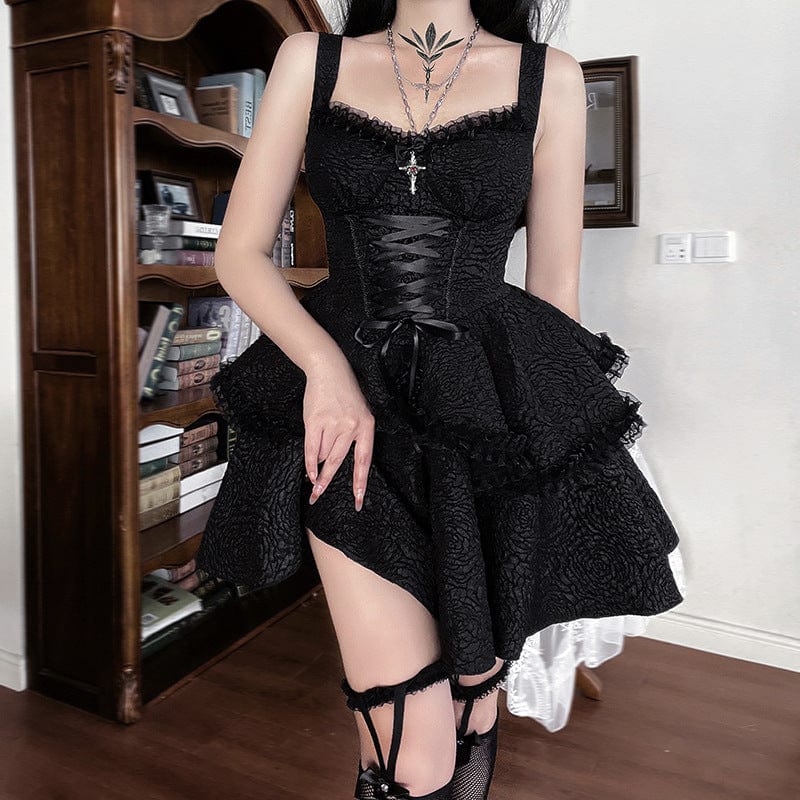 Gothic Layered Draped Slip Dress Graduation Dress
