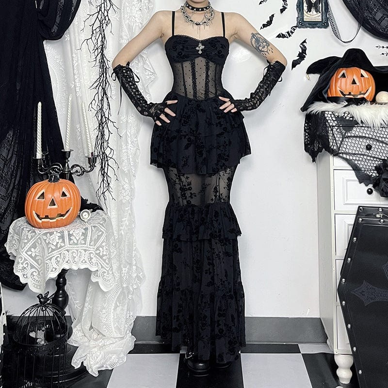 Gothic Layered Lace Mesh Slip Dress