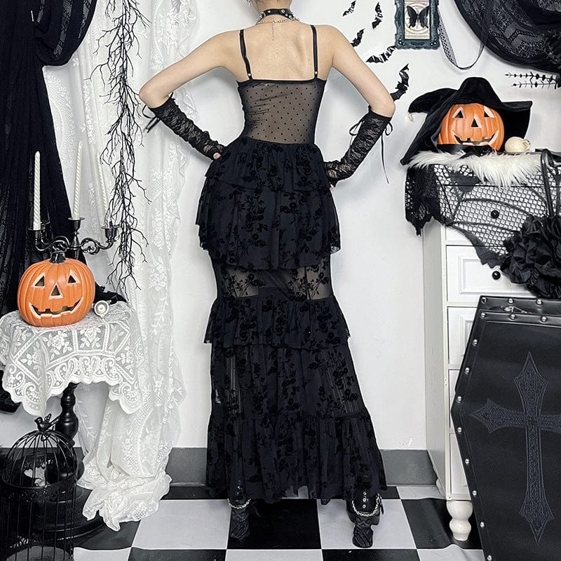 Gothic Layered Lace Mesh Slip Dress
