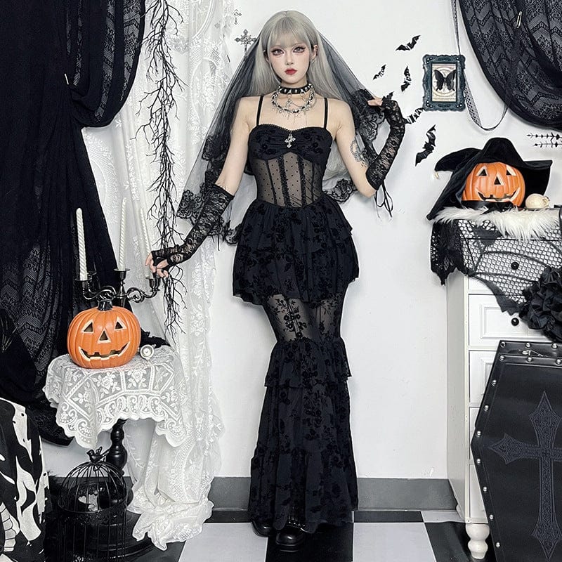 Gothic Layered Lace Mesh Slip Dress