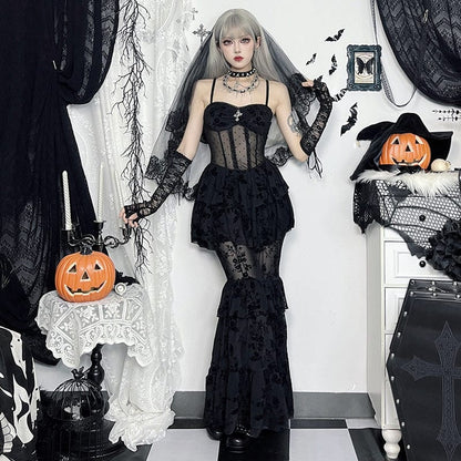 Gothic Layered Lace Mesh Slip Dress