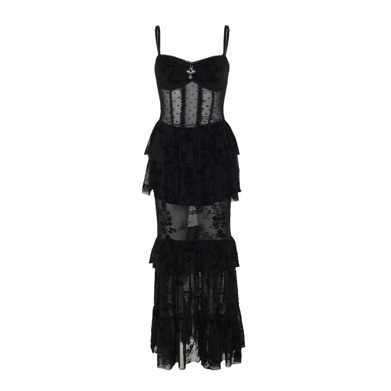 Gothic Layered Lace Mesh Slip Dress