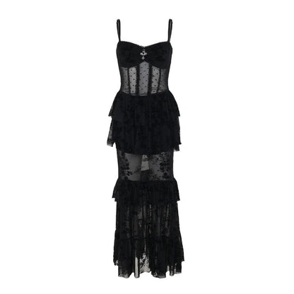 Gothic Layered Lace Mesh Slip Dress