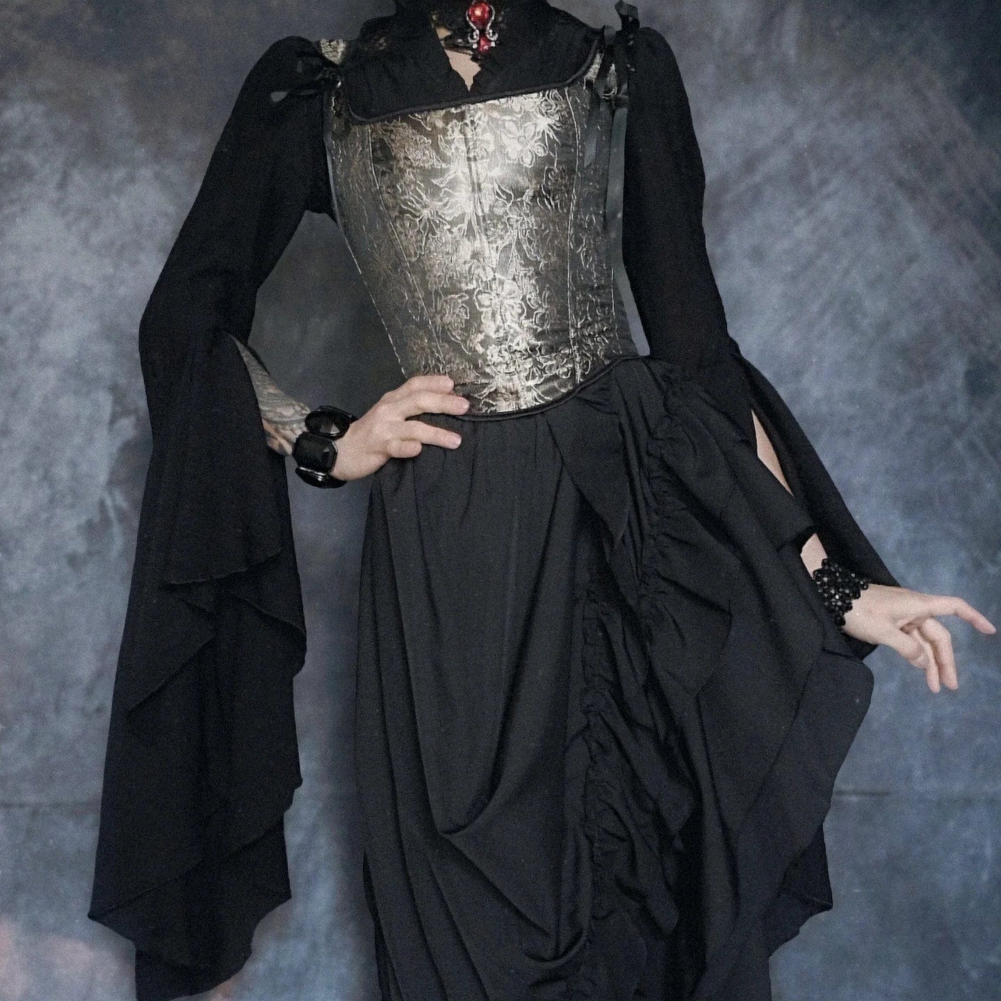 Gothic Layered Ruffled Long Pleated Skirt