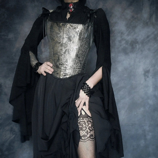 Gothic Layered Ruffled Long Pleated Skirt
