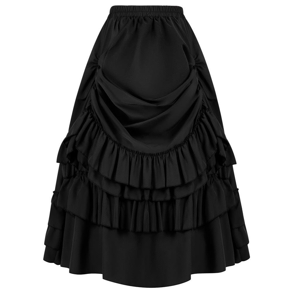 Gothic Layered Ruffled Long Pleated Skirt