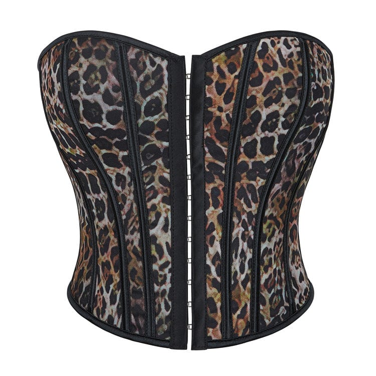 Gothic Leopard Printed Lace-up Overbust Corset