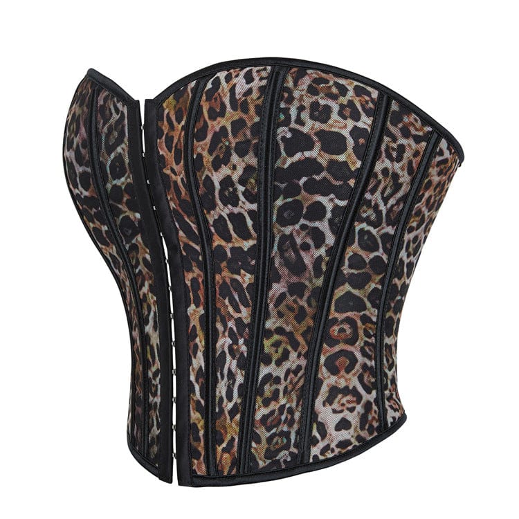 Gothic Leopard Printed Lace-up Overbust Corset