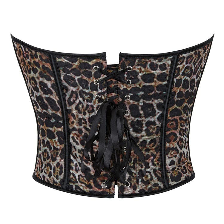 Gothic Leopard Printed Lace-up Overbust Corset