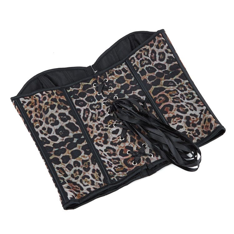 Gothic Leopard Printed Lace-up Overbust Corset