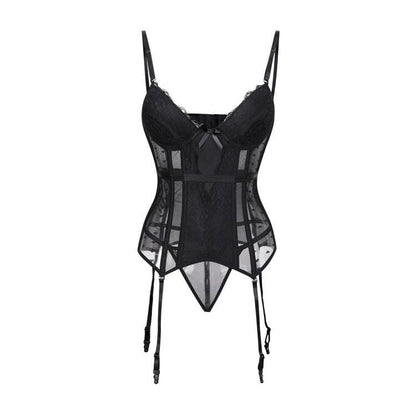 Gothic Lingerie Lace Sheer Overbust Corsets With T-back