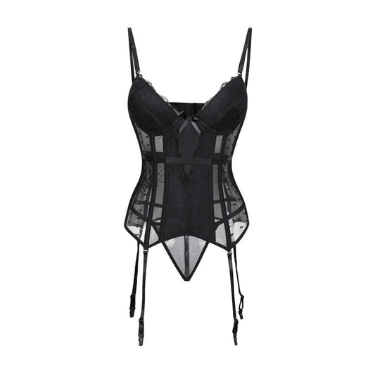 Gothic Lingerie Lace Sheer Overbust Corsets With T-back