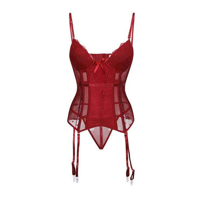 Gothic Lingerie Lace Sheer Overbust Corsets With T-back